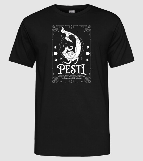 Zodiac femeie PEȘTI white model negru pe tricou