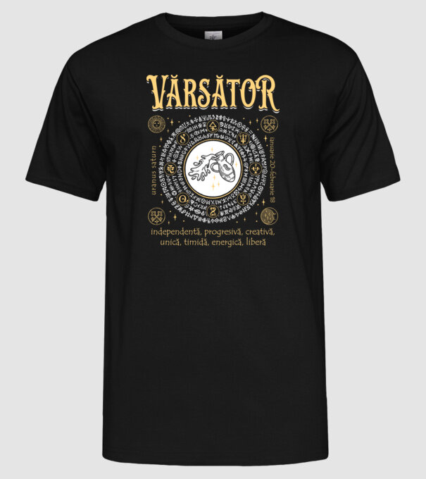 Zodiac femeie VĂRSĂTOR golden model negru pe tricou