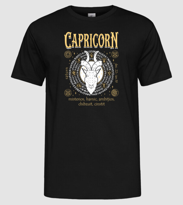 Zodiac bărbat CAPRICORN golden model negru pe tricou