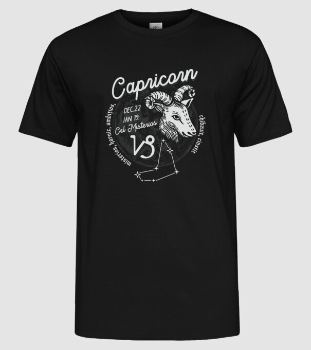 Zodiac bărbat CAPRICORN retro model negru pe tricou