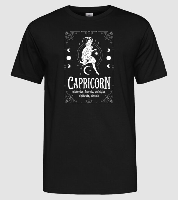 Zodiac bărbat CAPRICORN white model negru pe tricou
