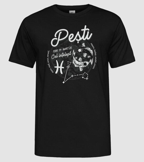 Zodiac bărbat PEȘTI retro model negru pe tricou