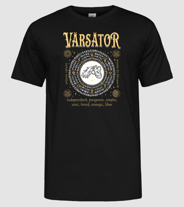 Zodiac bărbat VĂRSĂTOR golden model negru pe tricou