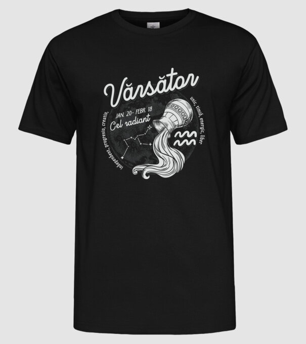 Zodiac bărbat VĂRSĂTOR retro model negru pe tricou