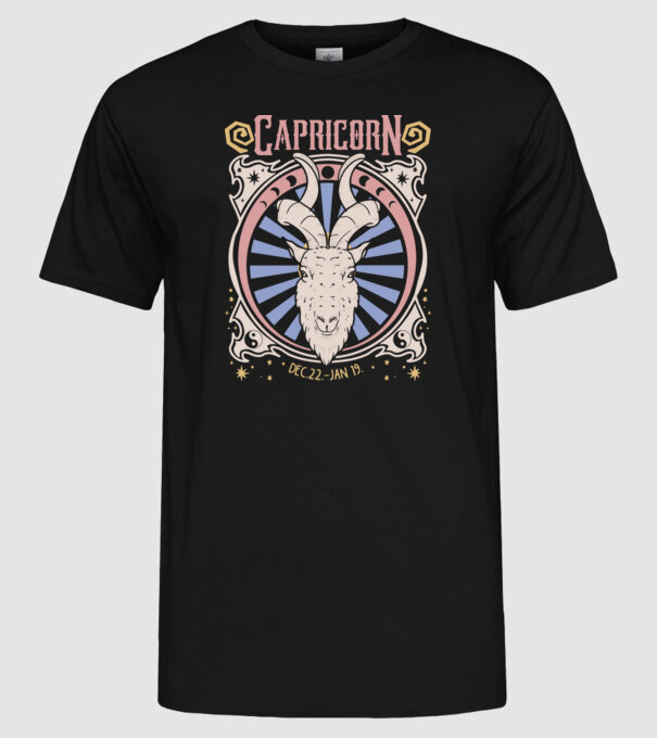 Zodiac Vintage CAPRICORN model negru pe tricou