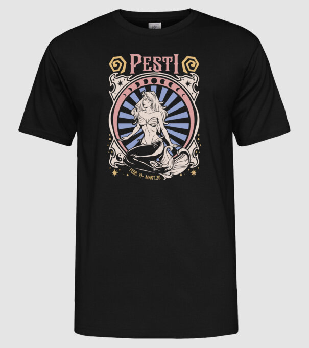 Zodiac Vintage PEȘTI model negru pe tricou