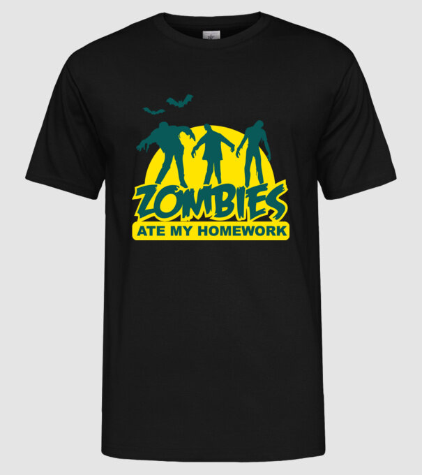 Zombies ate my homework model negru pe tricou