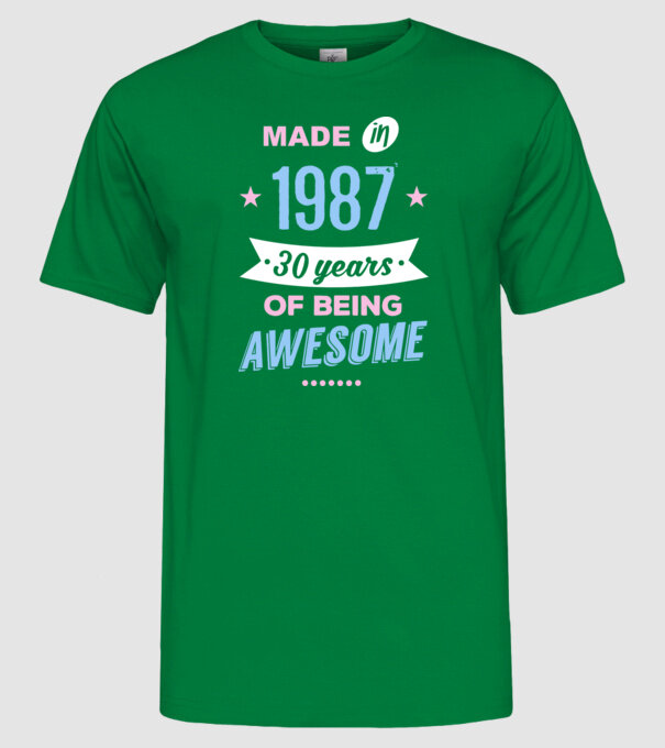 Made in - 1987 model verde pe tricou