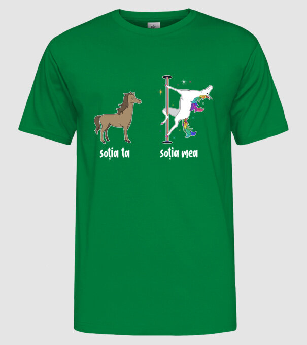 soția ta - soția mea model verde pe tricou