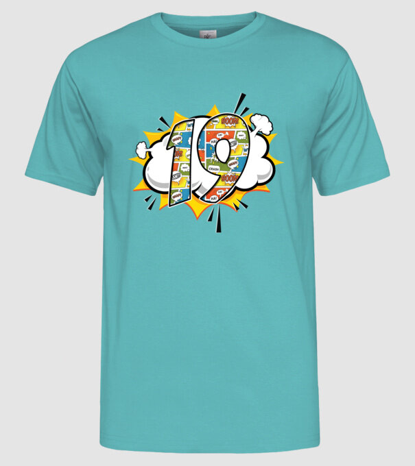 Birthday Comic Number 19 model turcoaz pe tricou
