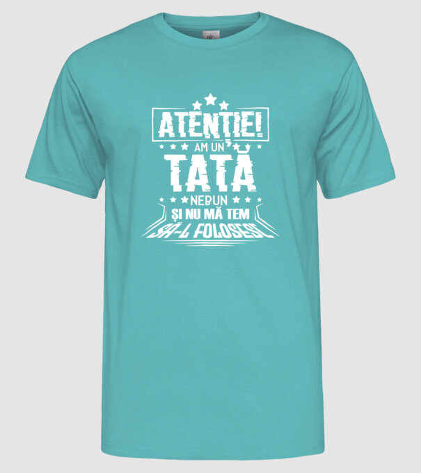 Atenție! Am un tată nebun și nu mă tem să-l folosesc. model turcoaz pe tricou