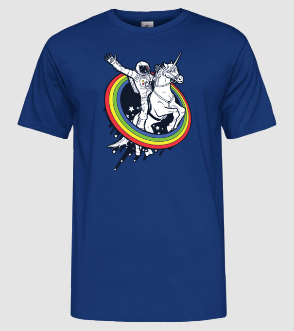 Unicorn Spaceman model albastru regal pe tricou
