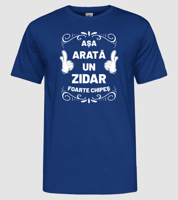 Așa arată un zidar foarte chipeș model albastru regal pe tricou