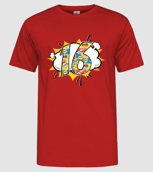 Birthday Comic Number 16 model roșu pe tricou