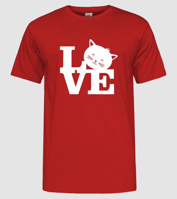Love Pisică model roșu pe tricou