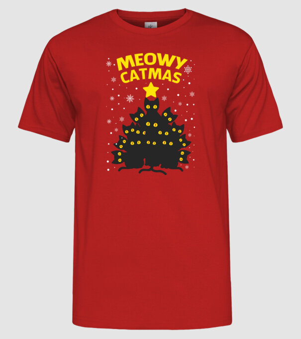 Meowy catmas black model roșu pe tricou