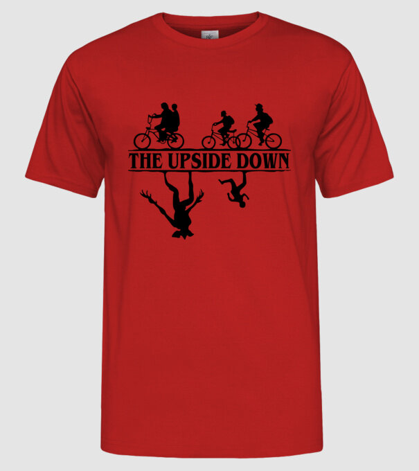 upside down model roșu pe tricou