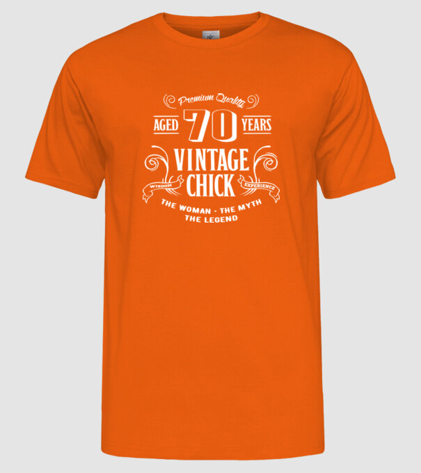 Vintage chick - 70 model portocaliu pe tricou