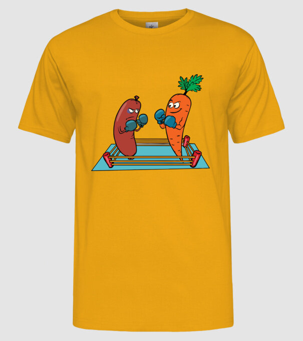 sausage vs carrot model galben pe tricou