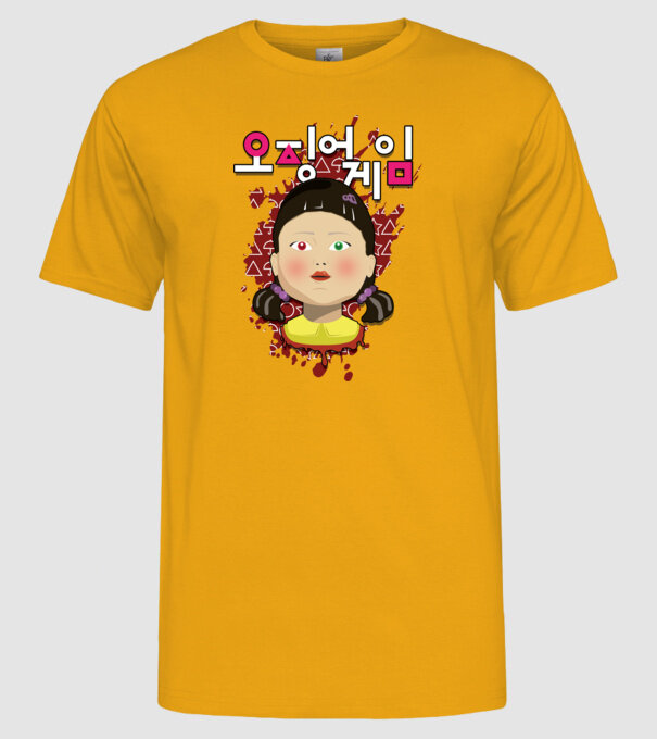 red light green light doll model galben pe tricou