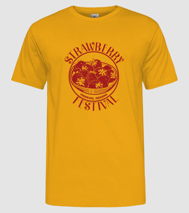 strawberry festival stranger things model galben pe tricou