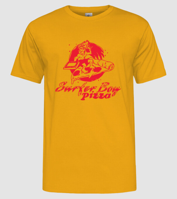 surfer boy pizza stranger things model galben pe tricou