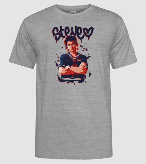 steve stranger things model gri pe tricou