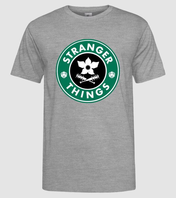 stranger things starbucks model gri pe tricou