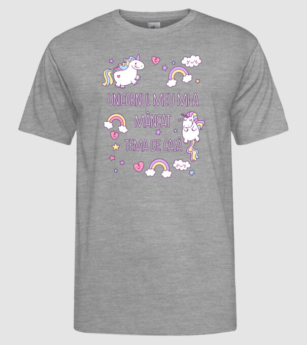 Unicornul meu mi-a mâncat tema de casă model gri pe tricou