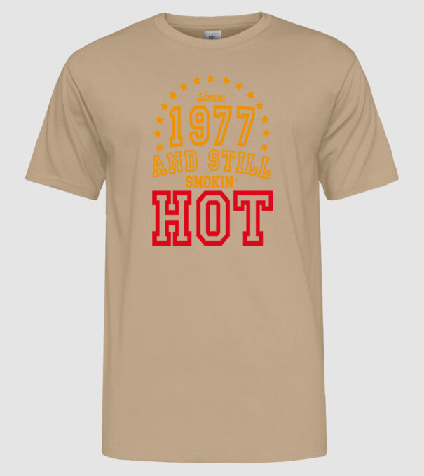 'Since and still smokin'' hot - 1977' model nisipiu pe tricou