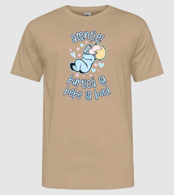 atenție! burtică cu bebe la bord model nisipiu pe tricou