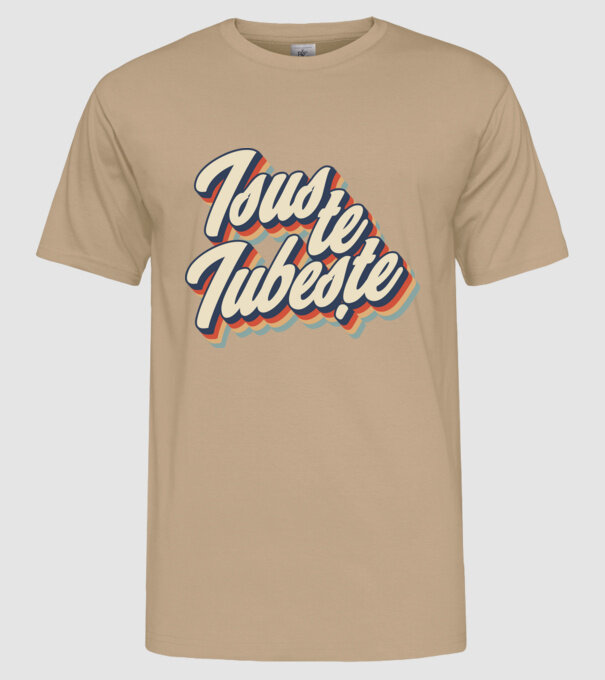 Isus te iubește model nisipiu pe tricou