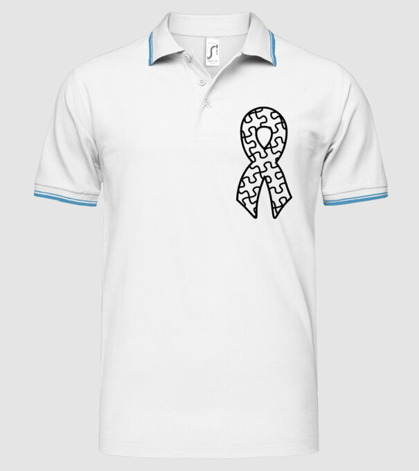 Panglică Ziua Mondială a Autismului model alb pe tricou