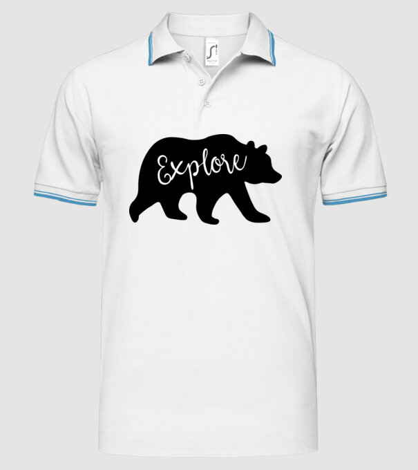 Bear explore model alb pe tricou