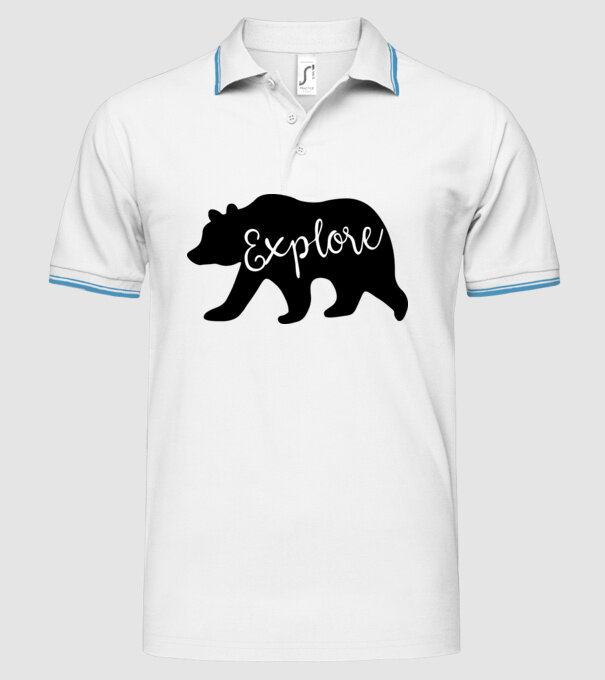 Bear left explore model alb pe tricou