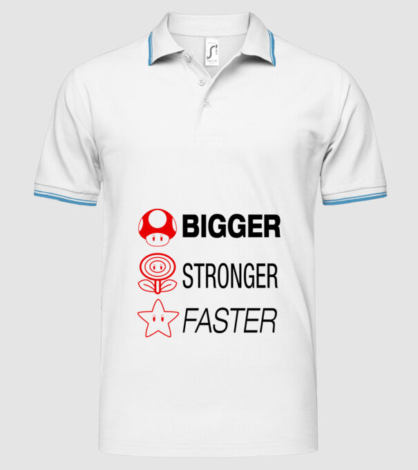 bigger stronger faster model alb pe tricou
