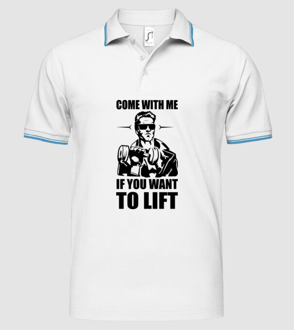 come with me arnold model alb pe tricou
