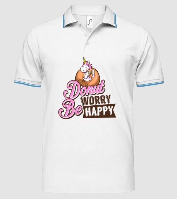 Donut worry be happy model alb pe tricou