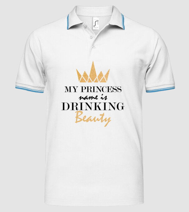 Drinking beauty gold model alb pe tricou
