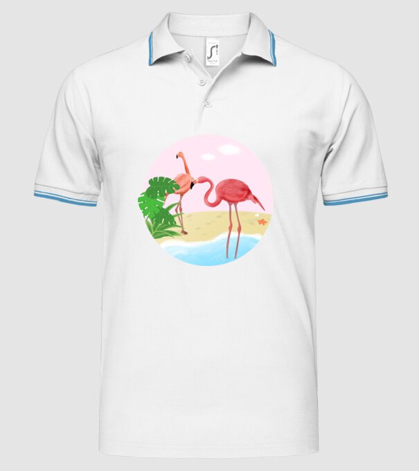 Flamingo model alb pe tricou