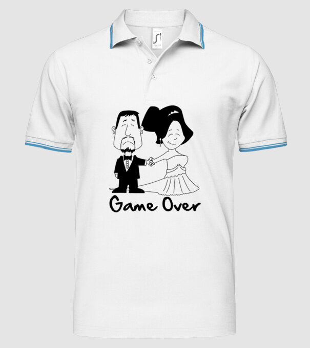 Game Over model alb pe tricou