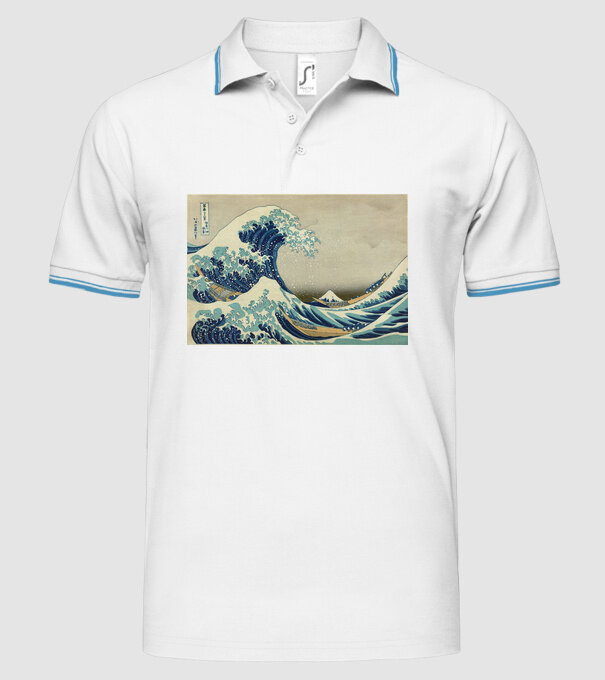 Great Wave of Kanagawa mască model alb pe tricou