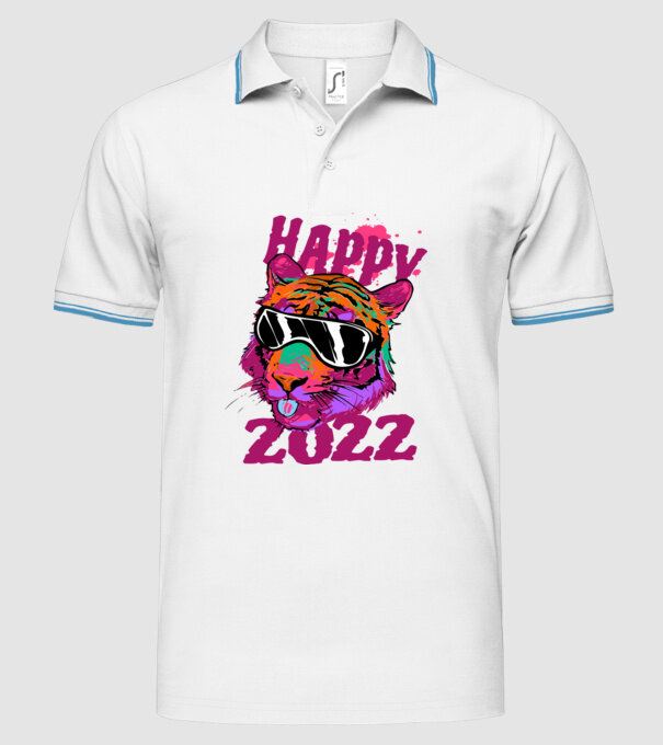 Happy 2022 tiger model alb pe tricou