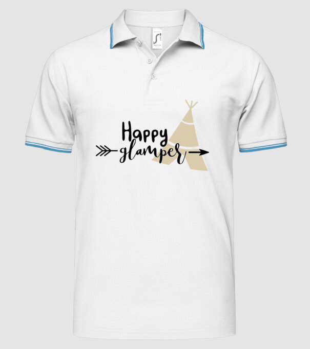Happy glamper model alb pe tricou