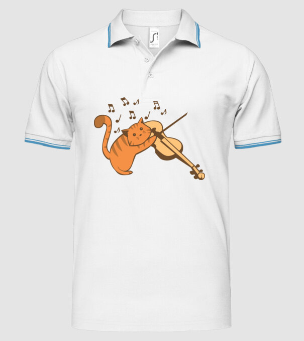 Pisică cântă la vioară model alb pe tricou