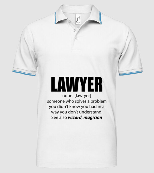Lawyer - definiție avocat model alb pe tricou