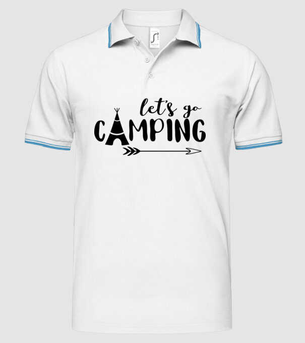'Let''s go camping' model alb pe tricou