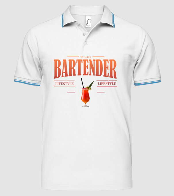 Lifestyle Bartender model alb pe tricou