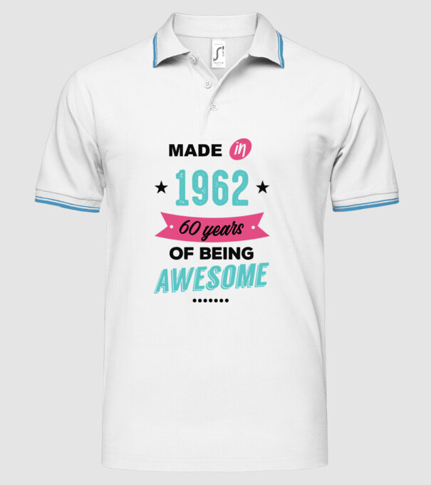 MADE in 1962 model alb pe tricou