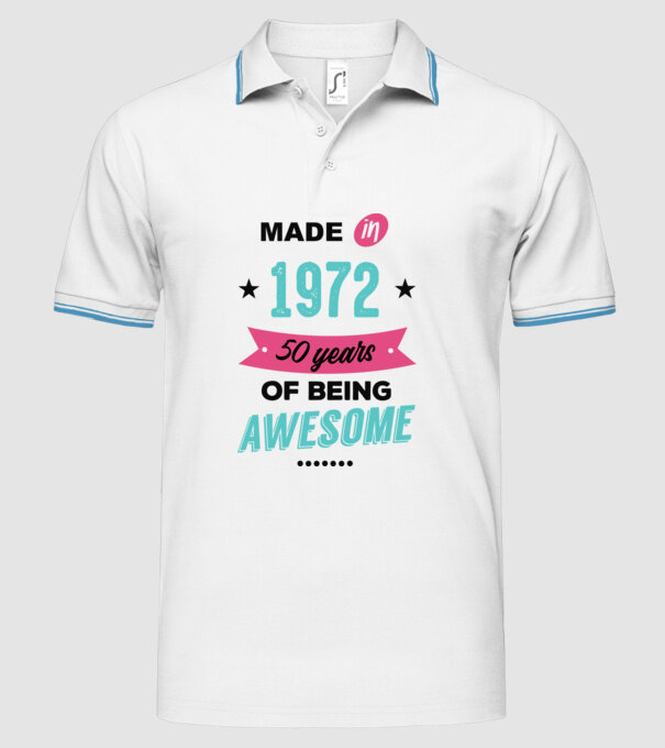 MADE in 1972 model alb pe tricou